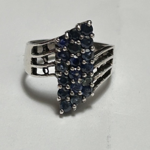 Cluster Natural Sapphire 925 Sterling Silver Ring Sz 5 - Picture 6 of 10